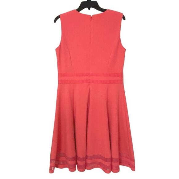 Calvin Klein Watermelon Pink A Line Fit To Flare Dress Mesh Ribbon Detail 12 - Picture 3 of 14